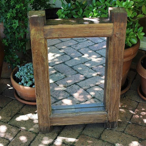 Aged timber garden mirror