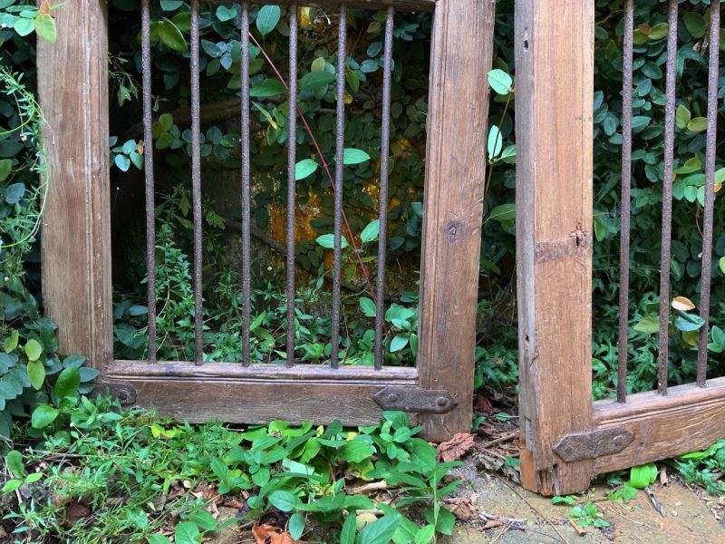 Timber gate with metalwork