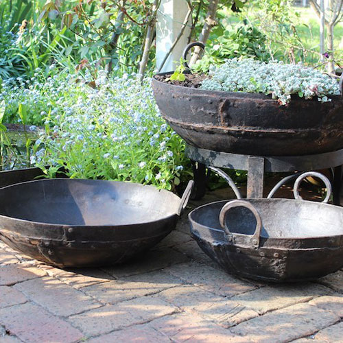 Old Indian Cooking Pot Planters Iron Rooster