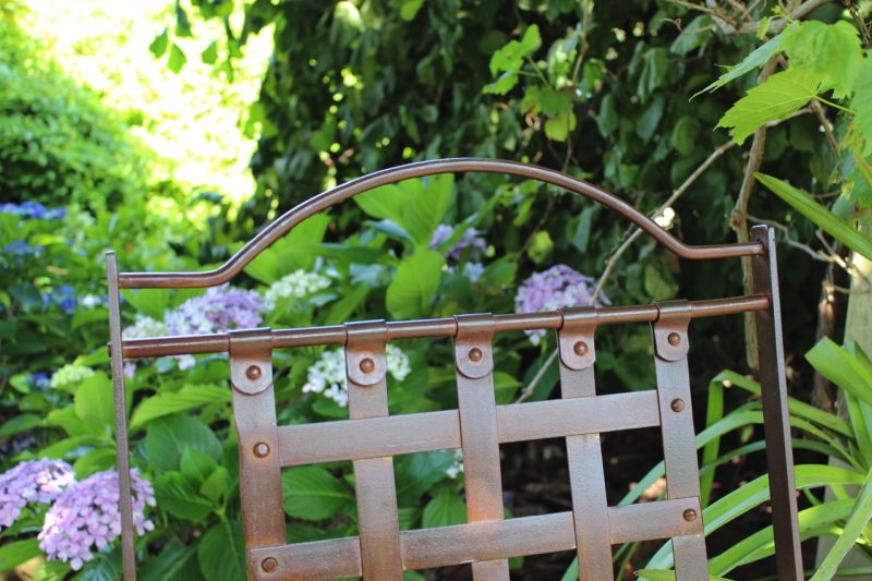 Wrought iron chair & hydrangeas