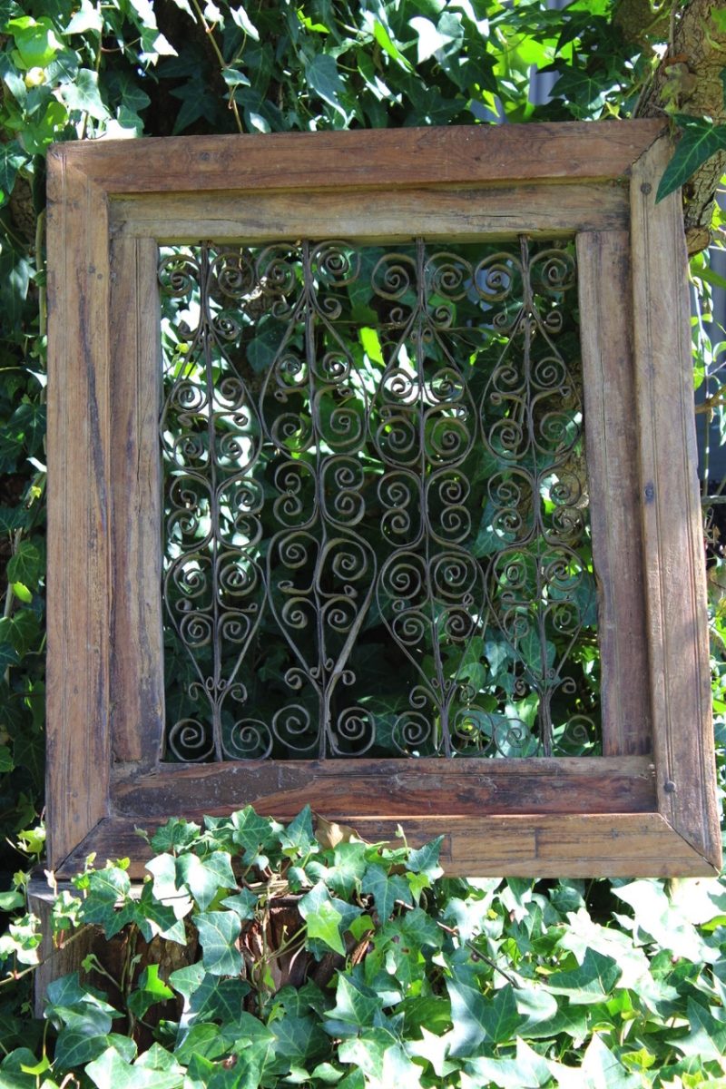 metal scrollwork in a garden